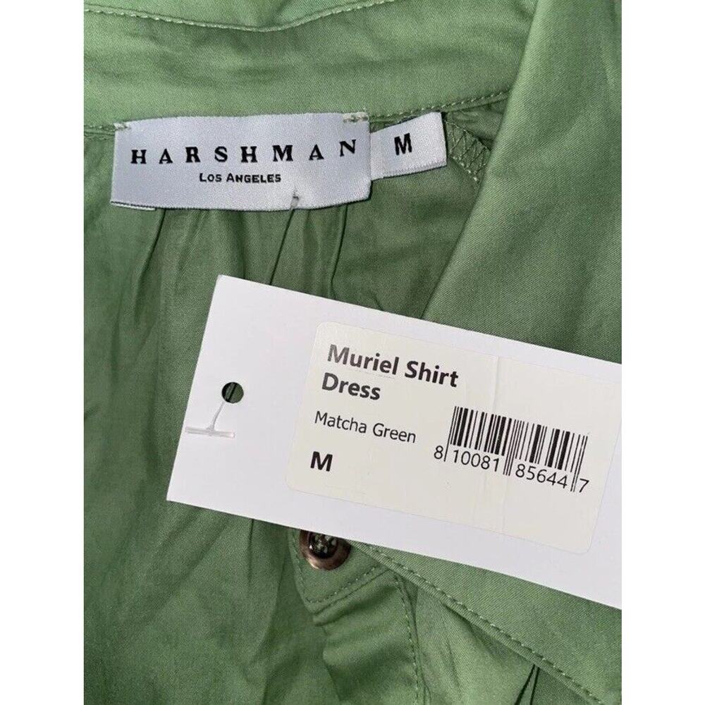 Harshman Muriel Matcha Green Cotton Shirt Dress 3/4 Sleeve NWT $229 M L 10 12 - Picture 5 of 10